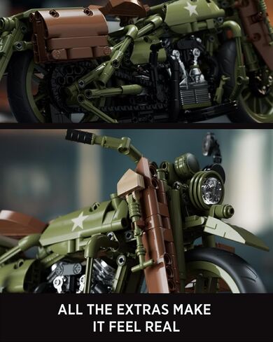 Nifeliz Motorcycle WLA Model Toy for Adults, Classic Military Bike Building Set with Authentic Features, Collectible Display Gift (833 PCS, NF10333) in Saudi Arabia