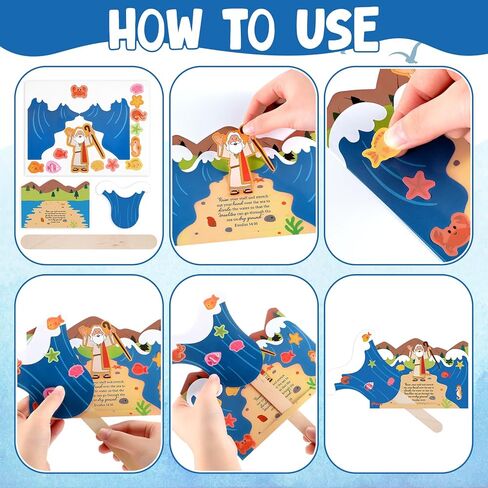 24 مجموعة من أدوات فراق البحر الأحمر الحرفية، الحرف الدينية DIY، هدايا إيمان يسوع، مشروع فني للكتاب المقدس المسيحي لأنشطة مجموعات الكنيسة في مدرسة الأحد VBS، هدية إبداعية in Kuwait