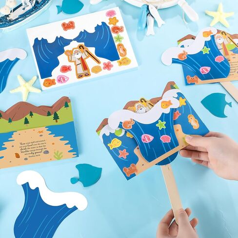 24 مجموعة من أدوات فراق البحر الأحمر الحرفية، الحرف الدينية DIY، هدايا إيمان يسوع، مشروع فني للكتاب المقدس المسيحي لأنشطة مجموعات الكنيسة في مدرسة الأحد VBS، هدية إبداعية in Kuwait