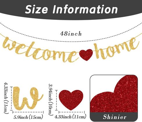 Welcome Home Decorations, Welcome Banner Homecoming Party Sign Decorations for Military Army Homecoming Housewarming Family Reunion, Welcoming the New Baby, Back to School Banner Gold Glitter Banners in Saudi Arabia