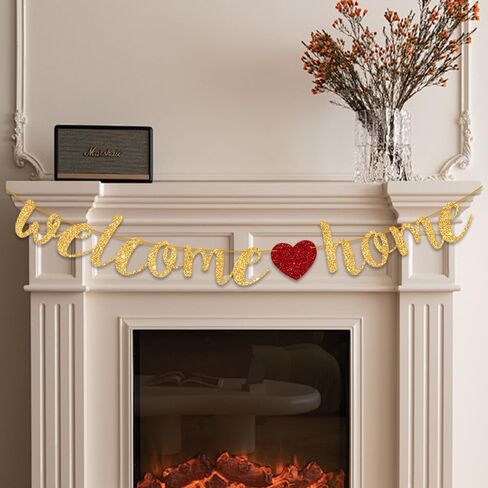Welcome Home Decorations, Welcome Banner Homecoming Party Sign Decorations for Military Army Homecoming Housewarming Family Reunion, Welcoming the New Baby, Back to School Banner Gold Glitter Banners in Saudi Arabia