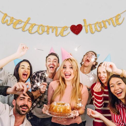 Welcome Home Decorations, Welcome Banner Homecoming Party Sign Decorations for Military Army Homecoming Housewarming Family Reunion, Welcoming the New Baby, Back to School Banner Gold Glitter Banners in Saudi Arabia