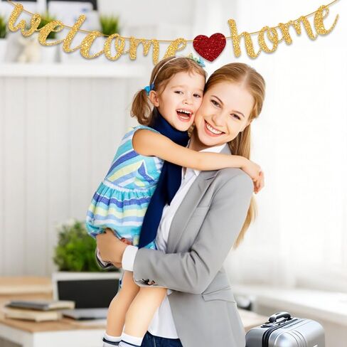 Welcome Home Decorations, Welcome Banner Homecoming Party Sign Decorations for Military Army Homecoming Housewarming Family Reunion, Welcoming the New Baby, Back to School Banner Gold Glitter Banners in Saudi Arabia