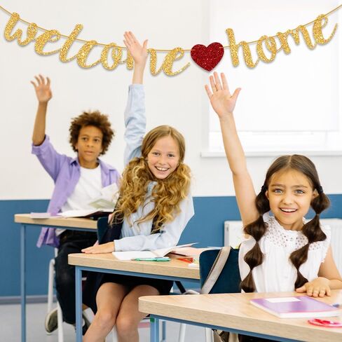 Welcome Home Decorations, Welcome Banner Homecoming Party Sign Decorations for Military Army Homecoming Housewarming Family Reunion, Welcoming the New Baby, Back to School Banner Gold Glitter Banners in Saudi Arabia