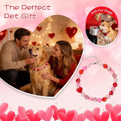 BWOGUE Valentine's Day Adjustable Bubblegum Dog Collar Necklace - Valentine’s Day Pet Collar Jewelry for Medium Large Dogs, Cute Sparkly Dogs Accessory for Birthday & Daily Wear (XL,17.5"-20.5") in Saudi Arabia