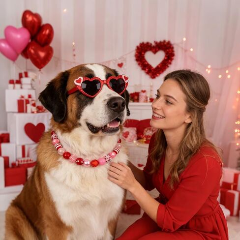 BWOGUE Valentine's Day Adjustable Bubblegum Dog Collar Necklace - Valentine’s Day Pet Collar Jewelry for Medium Large Dogs, Cute Sparkly Dogs Accessory for Birthday & Daily Wear (XL,17.5"-20.5") in Saudi Arabia