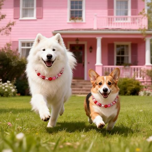BWOGUE Valentine's Day Adjustable Bubblegum Dog Collar Necklace - Valentine’s Day Pet Collar Jewelry for Medium Large Dogs, Cute Sparkly Dogs Accessory for Birthday & Daily Wear (XL,17.5"-20.5") in Saudi Arabia