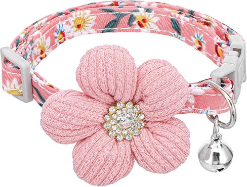 Small Dog Collar with Flower, Puppy Collar for Girl Dog Collars for Small Dogs Cute Collars with Bell, Adjustable Length Neckband (Pink) in Saudi Arabia