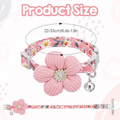Small Dog Collar with Flower, Puppy Collar for Girl Dog Collars for Small Dogs Cute Collars with Bell, Adjustable Length Neckband (Pink) in Saudi Arabia