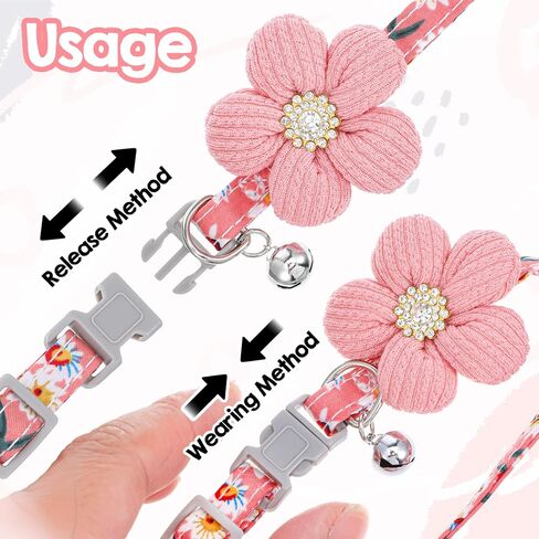 Small Dog Collar with Flower, Puppy Collar for Girl Dog Collars for Small Dogs Cute Collars with Bell, Adjustable Length Neckband (Pink) in Saudi Arabia