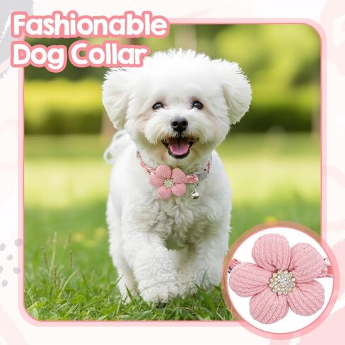 Small Dog Collar with Flower, Puppy Collar for Girl Dog Collars for Small Dogs Cute Collars with Bell, Adjustable Length Neckband (Pink) in Saudi Arabia