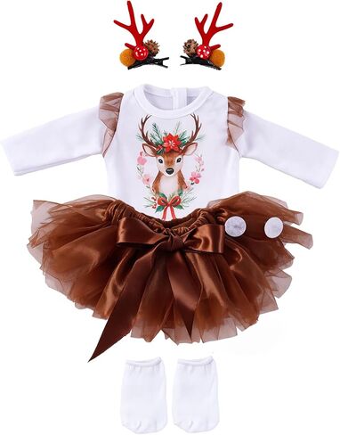 مجموعة ملابس BABESIDE Christmas Baby Dolls للدمى مقاس 14-18 بوصة - زي العطلة مع قطعة واحدة وتنورة توتو وجوارب ومشابك شعر قرن الوعل، وإكسسوارات الدمية للأطفال (الدمية غير متضمنة) in Kuwait