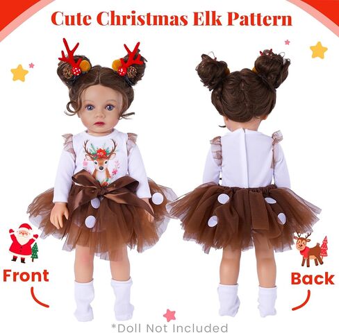 مجموعة ملابس BABESIDE Christmas Baby Dolls للدمى مقاس 14-18 بوصة - زي العطلة مع قطعة واحدة وتنورة توتو وجوارب ومشابك شعر قرن الوعل، وإكسسوارات الدمية للأطفال (الدمية غير متضمنة) in Kuwait