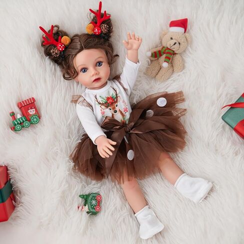 مجموعة ملابس BABESIDE Christmas Baby Dolls للدمى مقاس 14-18 بوصة - زي العطلة مع قطعة واحدة وتنورة توتو وجوارب ومشابك شعر قرن الوعل، وإكسسوارات الدمية للأطفال (الدمية غير متضمنة) in Kuwait