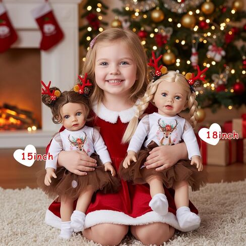 مجموعة ملابس BABESIDE Christmas Baby Dolls للدمى مقاس 14-18 بوصة - زي العطلة مع قطعة واحدة وتنورة توتو وجوارب ومشابك شعر قرن الوعل، وإكسسوارات الدمية للأطفال (الدمية غير متضمنة) in Kuwait