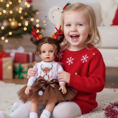 مجموعة ملابس BABESIDE Christmas Baby Dolls للدمى مقاس 14-18 بوصة - زي العطلة مع قطعة واحدة وتنورة توتو وجوارب ومشابك شعر قرن الوعل، وإكسسوارات الدمية للأطفال (الدمية غير متضمنة) in Kuwait