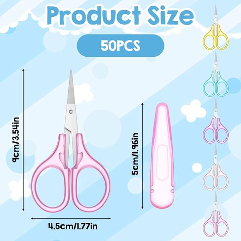 50 Pcs Embroidery Scissors Set Small Craft Scissors Mini Detail Stainless Steel with Protective Covers 5 Colors for DIY Sewing Needlepoint Paper Cutting Student Office Art Supplies 3.54 x 1.77 Inch in Saudi Arabia