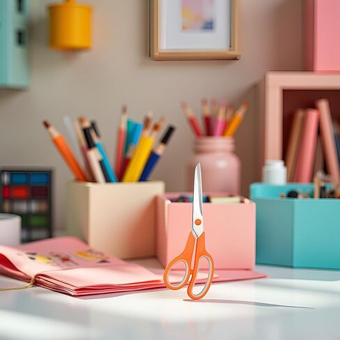 Orange 8" Student Scissors, Multifunctional Scissors, Professional Stainless Steel Comfort Grip, Handmade Projects Suitable for Students, Comfort Right/Left Handed Cutting and Measuring Devices in Saudi Arabia