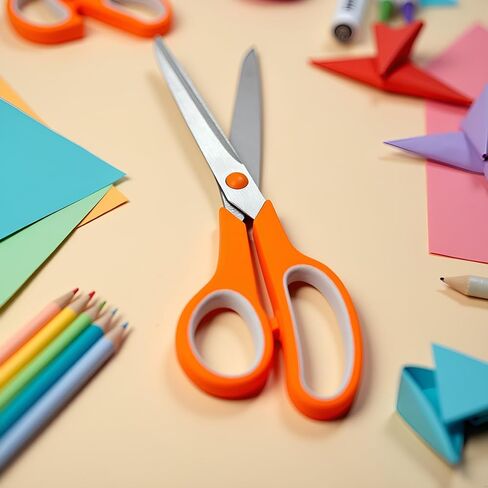 Orange 8" Student Scissors, Multifunctional Scissors, Professional Stainless Steel Comfort Grip, Handmade Projects Suitable for Students, Comfort Right/Left Handed Cutting and Measuring Devices in Saudi Arabia