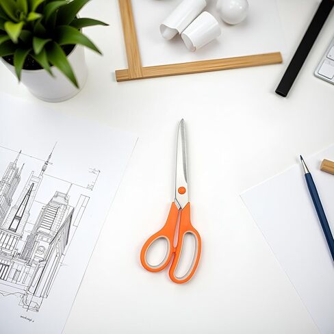 Orange 8" Student Scissors, Multifunctional Scissors, Professional Stainless Steel Comfort Grip, Handmade Projects Suitable for Students, Comfort Right/Left Handed Cutting and Measuring Devices in Saudi Arabia