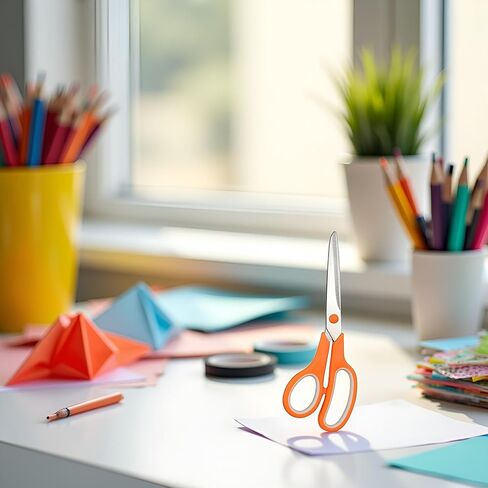 Orange 8" Student Scissors, Multifunctional Scissors, Professional Stainless Steel Comfort Grip, Handmade Projects Suitable for Students, Comfort Right/Left Handed Cutting and Measuring Devices in Saudi Arabia