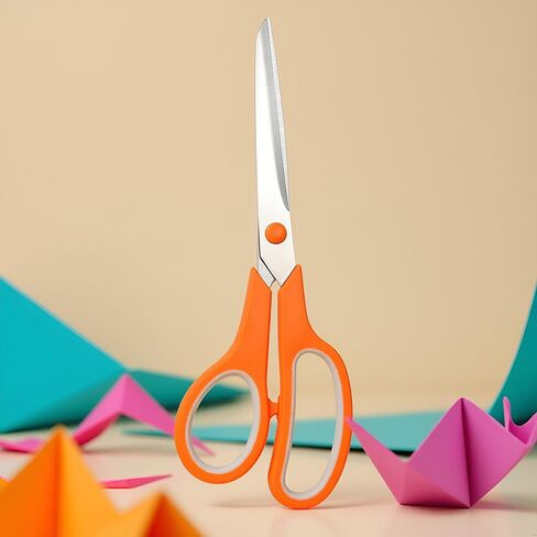 Orange 8" Student Scissors, Multifunctional Scissors, Professional Stainless Steel Comfort Grip, Handmade Projects Suitable for Students, Comfort Right/Left Handed Cutting and Measuring Devices in Saudi Arabia