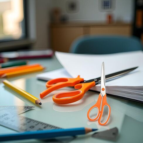 Orange 8" Student Scissors, Multifunctional Scissors, Professional Stainless Steel Comfort Grip, Handmade Projects Suitable for Students, Comfort Right/Left Handed Cutting and Measuring Devices in Saudi Arabia