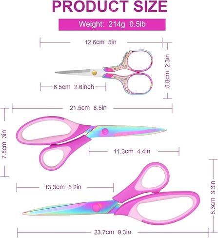 Fabric Scissors, Dressmaking with Titanium Plated Stainless Steel, Tailor Scissors for Cutting Fabrics and Leather, for Household Use，Set of 3 in Saudi Arabia