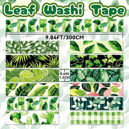 Green Plant Washi Tape Set, 12 Rolls Botanical Tape Green Leaves Decorative Tape Spring Tropical Masking Tapes for Journaling, Scrapbooking, Planners & DIY Crafts, Gift Wrapping in Saudi Arabia