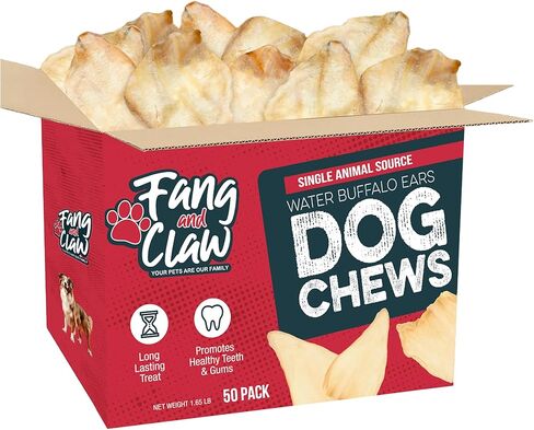 50 قطعة من آذان الجاموس المائي للكلاب - كميات كبيرة من مضغ الكلاب الطبيعي، مكون واحد 100%، بديل للجلد الخام طويل الأمد، خالي من الحبوب، بدون إضافات in Kuwait
