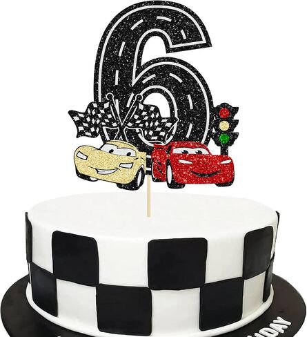 Ephlyn 1Pc Race Car 4th Birthday Cake Topper Glitter 4th Racing Car Birthday Cake Decoration for Racing Car Checkered Flag Themed Girl Boy 4 Years Birthday Party Supplies in Saudi Arabia