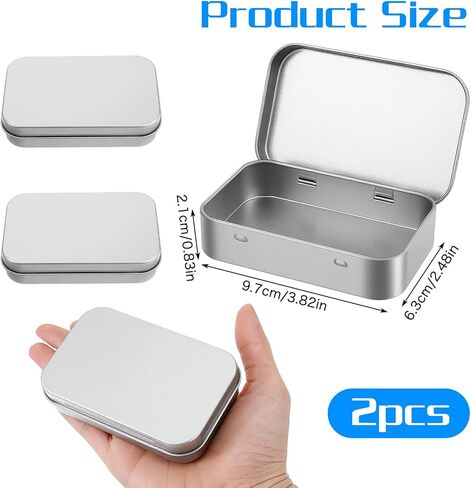 Nogeqi 2 pcs Metal Tin Box, Rectangular Metal Storage Box, Small Boxes with Lid, Empty Hinged Tin Container, Mini Small Storage Kit for Jewelry Eraser Candy Craft Organize (Matte Silver) in Saudi Arabia