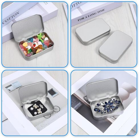 Nogeqi 2 pcs Metal Tin Box, Rectangular Metal Storage Box, Small Boxes with Lid, Empty Hinged Tin Container, Mini Small Storage Kit for Jewelry Eraser Candy Craft Organize (Matte Silver) in Saudi Arabia