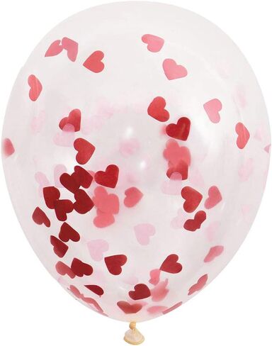 Clear Latex Balloons With Pre-Filled Heart-Shaped Confetti, 16" (5 Pcs.) - Vibrant Design, Perfect for Weddings, Birthdays, Valentines Day, Events, & Celebrations in Saudi Arabia
