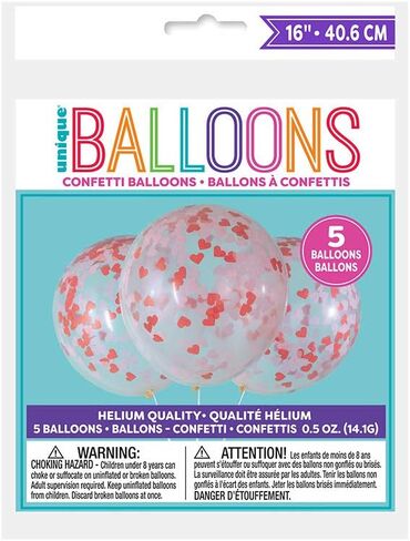Clear Latex Balloons With Pre-Filled Heart-Shaped Confetti, 16" (5 Pcs.) - Vibrant Design, Perfect for Weddings, Birthdays, Valentines Day, Events, & Celebrations in Saudi Arabia