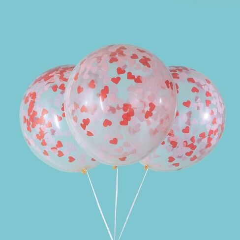 Clear Latex Balloons With Pre-Filled Heart-Shaped Confetti, 16" (5 Pcs.) - Vibrant Design, Perfect for Weddings, Birthdays, Valentines Day, Events, & Celebrations in Saudi Arabia