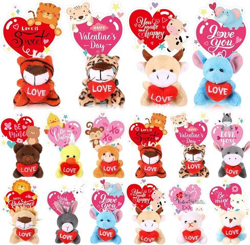 30 Set Valentine Plush Bulk Valentine Classroom Gifts for Kids Mini Stuffed Animals with Cards for Students Party Favors School Exchange Prize in Saudi Arabia