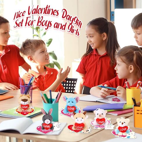 30 Set Valentine Plush Bulk Valentine Classroom Gifts for Kids Mini Stuffed Animals with Cards for Students Party Favors School Exchange Prize in Saudi Arabia