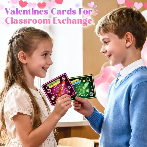 Valentines Day Cards for Kids School, 24 Pack Kids Valentine's Card with Light Up Spinner Fidget Toys, Valentine's Day Gifts for Classroom Exchange, Valentines Party Favors School Prize for Boys Girls in Saudi Arabia