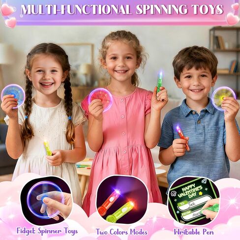 Valentines Day Cards for Kids School, 24 Pack Kids Valentine's Card with Light Up Spinner Fidget Toys, Valentine's Day Gifts for Classroom Exchange, Valentines Party Favors School Prize for Boys Girls in Saudi Arabia