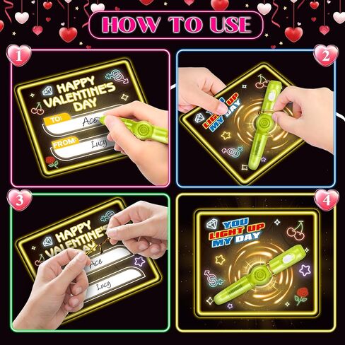 Valentines Day Cards for Kids School, 24 Pack Kids Valentine's Card with Light Up Spinner Fidget Toys, Valentine's Day Gifts for Classroom Exchange, Valentines Party Favors School Prize for Boys Girls in Saudi Arabia