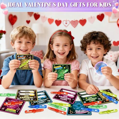 Valentines Day Cards for Kids School, 24 Pack Kids Valentine's Card with Light Up Spinner Fidget Toys, Valentine's Day Gifts for Classroom Exchange, Valentines Party Favors School Prize for Boys Girls in Saudi Arabia