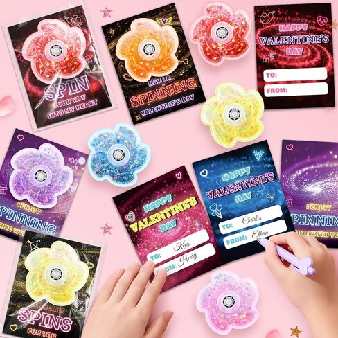 24 Pack Valentine's Day Cards for Kids with Glitter Fidget Spinner, Fidgets Toy Valentines Day Gifts for Kids, Sensory Toys for School Classroom Exchange Prizes Party Favor in Saudi Arabia