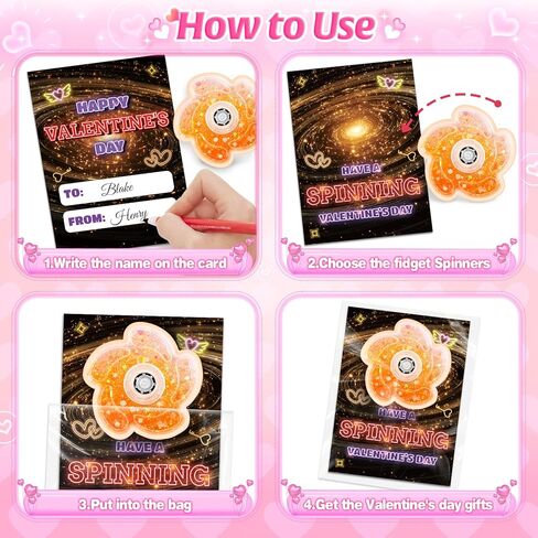 24 Pack Valentine's Day Cards for Kids with Glitter Fidget Spinner, Fidgets Toy Valentines Day Gifts for Kids, Sensory Toys for School Classroom Exchange Prizes Party Favor in Saudi Arabia