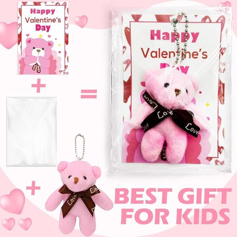 AMENON 28 Pack Valentine's Day Bear Plush Toys with Cards, Valentines Gifts for Kids Classroom School Mini Stuffed Animals Keychains Hangable , Exchange Party Favor Prizes Toddlers Boys Girls Goodie in Saudi Arabia