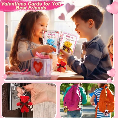 AMENON 28 Pack Valentine's Day Bear Plush Toys with Cards, Valentines Gifts for Kids Classroom School Mini Stuffed Animals Keychains Hangable , Exchange Party Favor Prizes Toddlers Boys Girls Goodie in Saudi Arabia