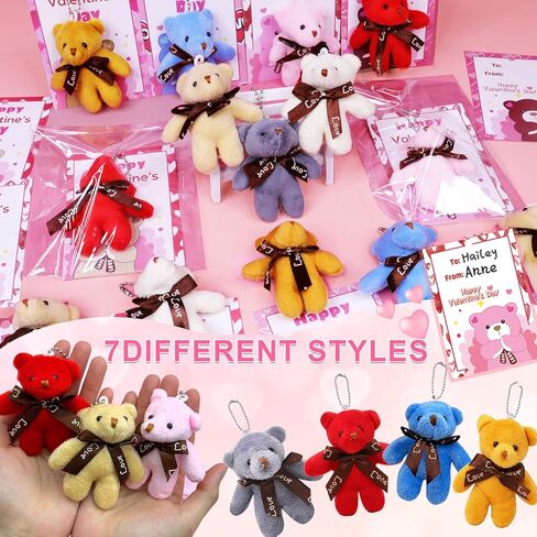 AMENON 28 Pack Valentine's Day Bear Plush Toys with Cards, Valentines Gifts for Kids Classroom School Mini Stuffed Animals Keychains Hangable , Exchange Party Favor Prizes Toddlers Boys Girls Goodie in Saudi Arabia