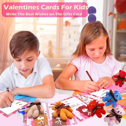 AMENON 28 Pack Valentine's Day Bear Plush Toys with Cards, Valentines Gifts for Kids Classroom School Mini Stuffed Animals Keychains Hangable , Exchange Party Favor Prizes Toddlers Boys Girls Goodie in Saudi Arabia