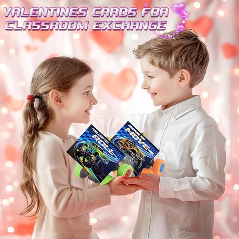 24 Pack Valentines Day Cards for Kids with Monster Truck Toys, Valentine's Cards for School Classroom Valentine's Day Gifts Exchange, Inertia Stunt Car Valentines Party Favors Prizes for Kids Boys in Saudi Arabia