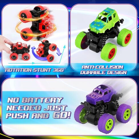 24 Pack Valentines Day Cards for Kids with Monster Truck Toys, Valentine's Cards for School Classroom Valentine's Day Gifts Exchange, Inertia Stunt Car Valentines Party Favors Prizes for Kids Boys in Saudi Arabia